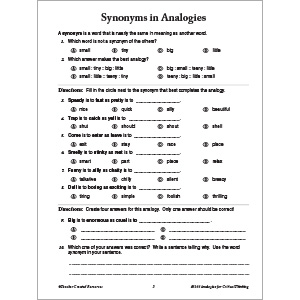Analogies for Critical Thinking Grade 3 - Image 3